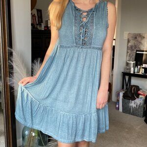 Umgee Distressed Look Knit and Lace Dress sz L